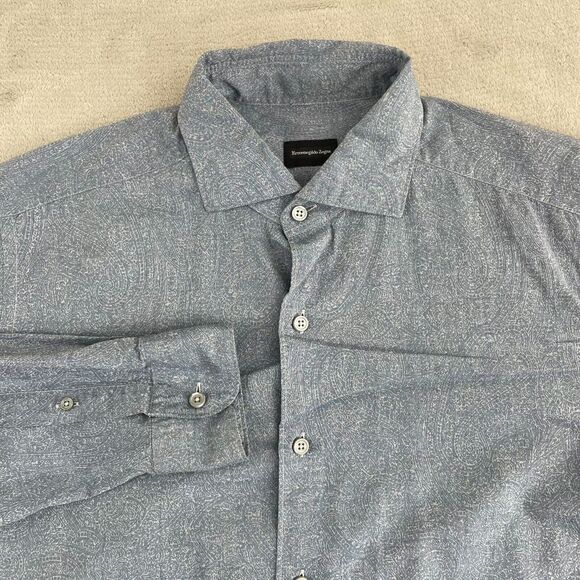 Ermenegildo Zegna Other - Ermenegildo Zegna Shirt Men Large Blue Paisley AOP Long Sleeve Designer $249